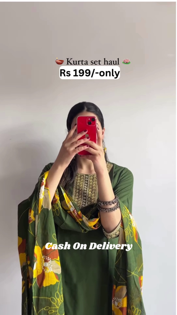 🌼 Traditional Printed Kurta Set – Mustard Yellow | 5 Colors Available | Only ₹199 🌼 - Image 2