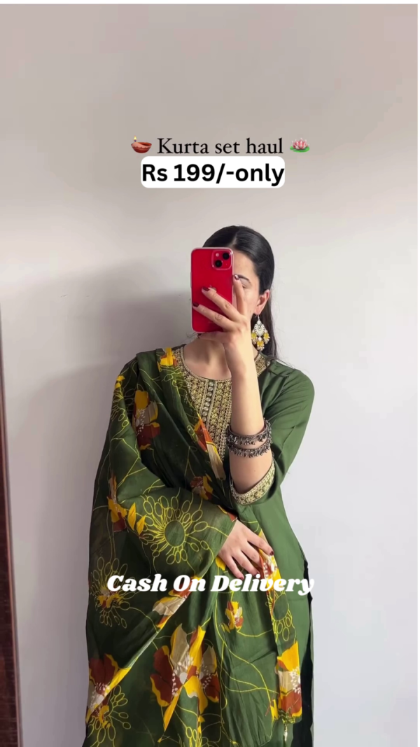🌼 Traditional Printed Kurta Set – Mustard Yellow | 5 Colors Available | Only ₹199 🌼 - Image 3