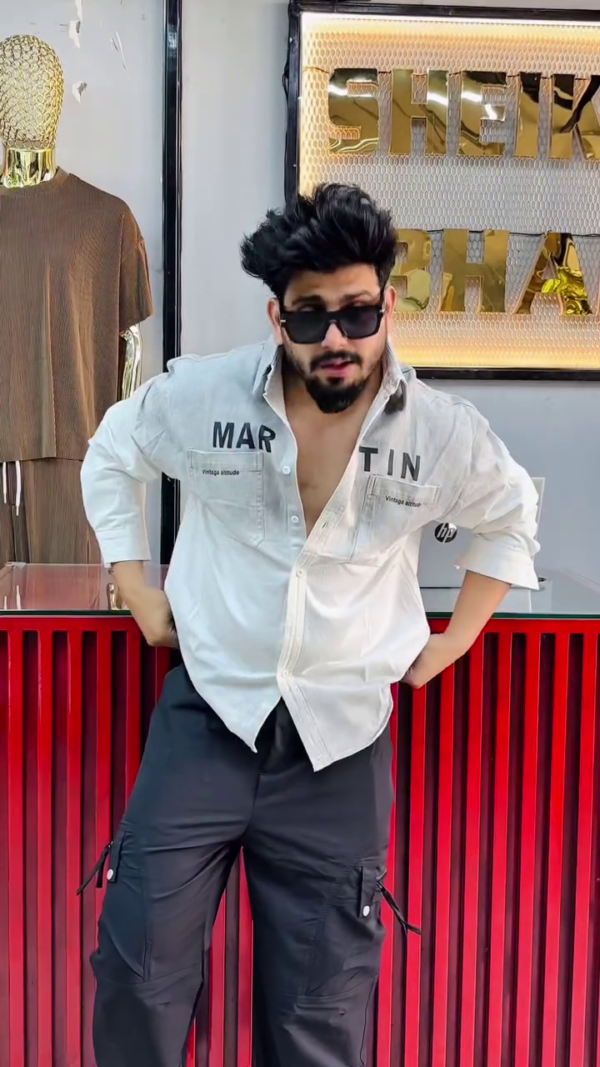 Men’s Statement "MARTIN" Shirt with Utility Cargo Pants – Trendy Streetwear Look | 4 Color Options