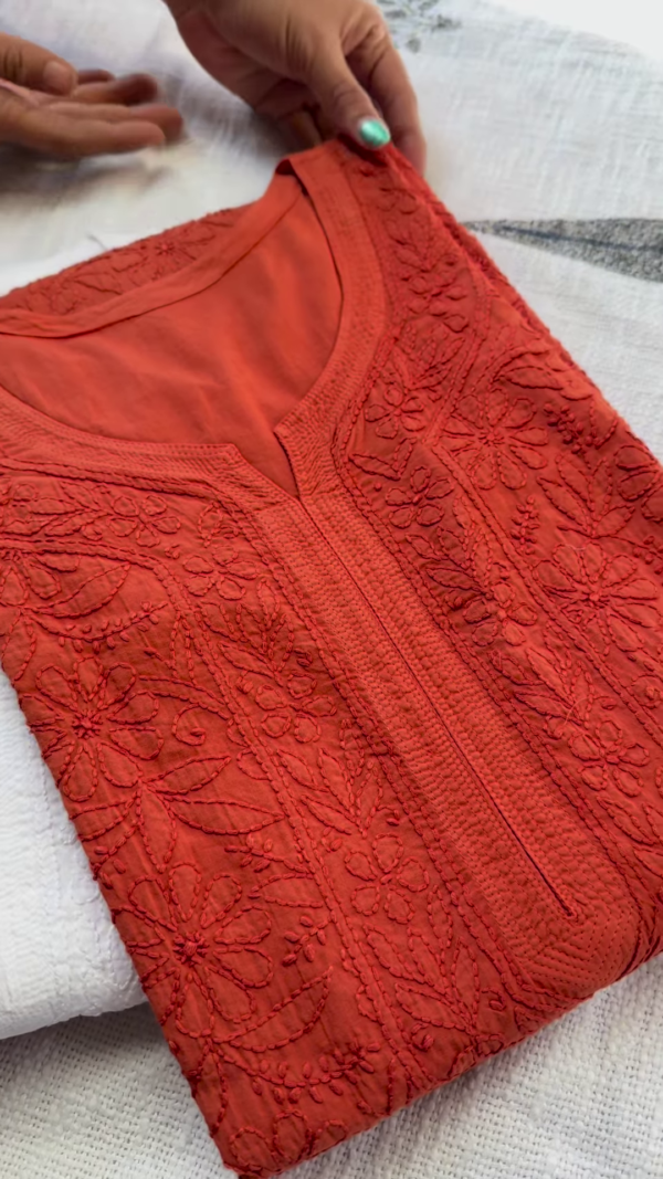🧡 Glowing in Orange – Embroidered Kurta (Size 38) 🧡