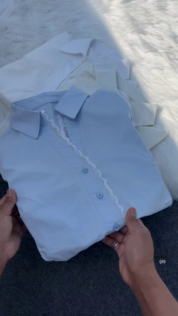 Dual-Tone Cotton Collar Shirts with Lace Detail – Elegant Formal & Semi-Casual Wear - Image 3