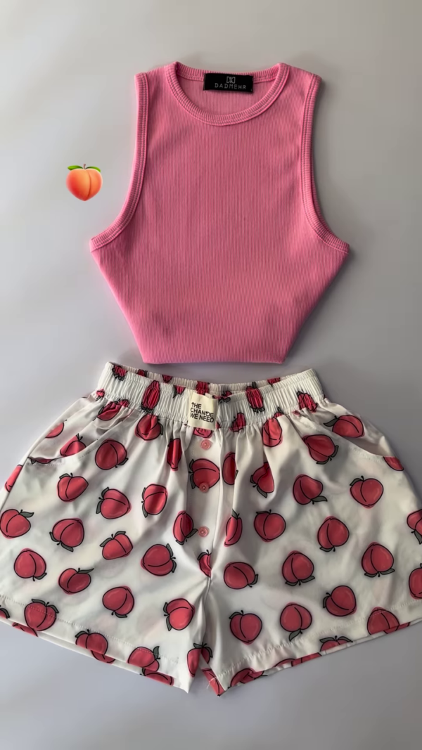 Adorable White Ribbed Tank Top and Shorts Set with Red Hearts - 6 Colors Available - Image 6
