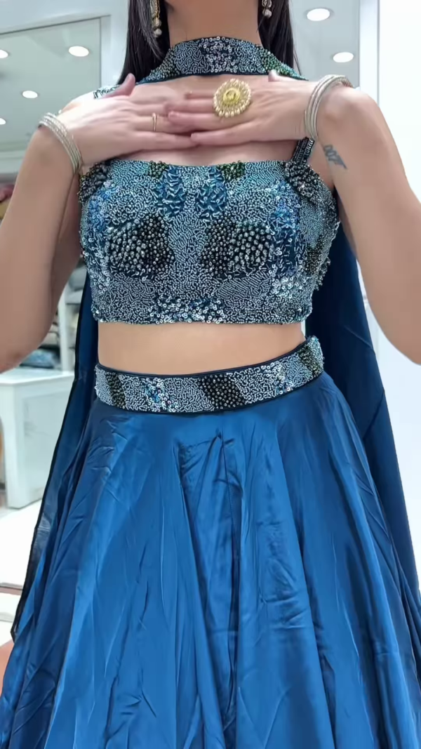 💙 Dazzling Teal Embellished Crop Top & Flowing Skirt Ensemble 🌊 - Image 2