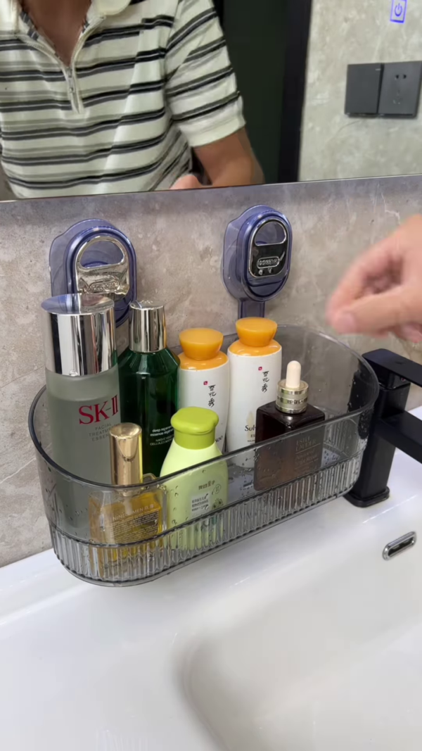 Wall-Mounted Bathroom Shelf with Four Pastel Bottles - Image 2