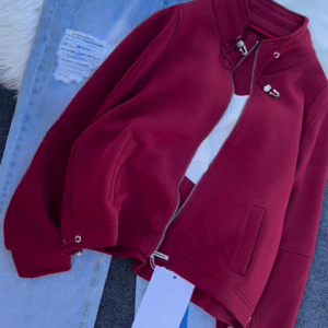 π§₯ Urban Ember: Maroon Zip Jacket & Distressed Denim Set