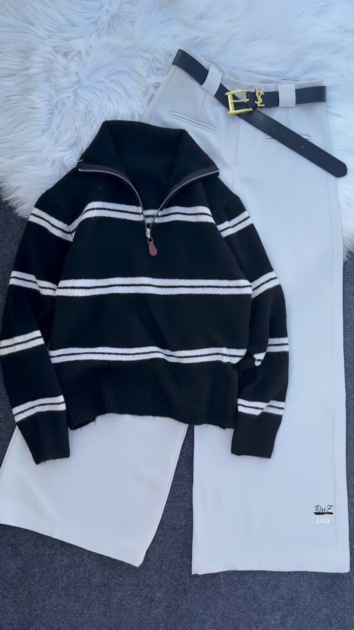 ❤️🔥 Raya Stripe: Zip-Up Sweater & High-Waist Trouser Set - Image 3