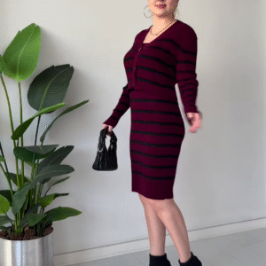Striped Knit Coβord Dress Set β Chic, Stretchy, and Ready to Dress Up or Down