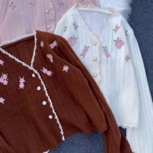 Lace-Trimmed Floral Embroidered Cardigans π· Available in Pink, White & Brown