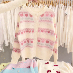 Lace-Trim Floral Embroidered Sweaters & Bow-Collar Buttoned Tops π§₯ Available in Blue & Pink