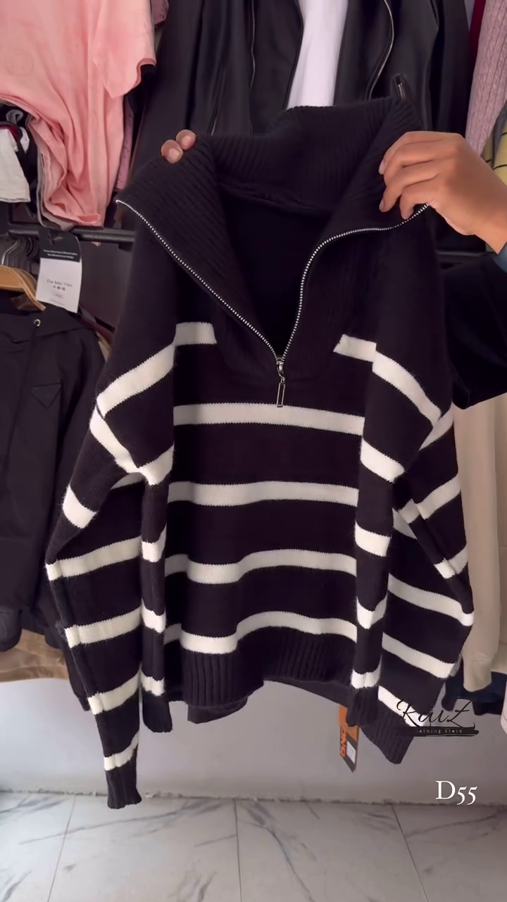 Striped Knit Sweater Collection 🧶 Half-Zip & Crew Styles – Cream, Blue, Red & More - Image 6