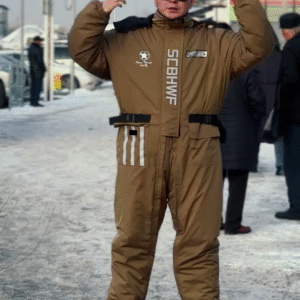 Insulated Space-Themed Jumpsuit βοΈπ With Belted Waist & Graphic Patches β Brown Variant