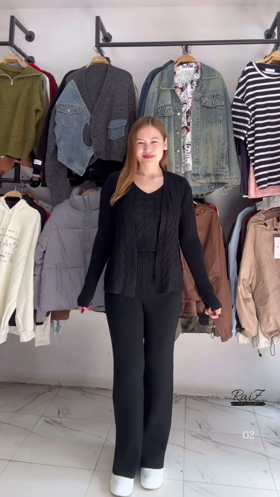 Textured Knit Co-ord Sets 🧶🩶 With Cardigans & V-Neck Sweaters – Black, Blue & Grey Variants - Image 9