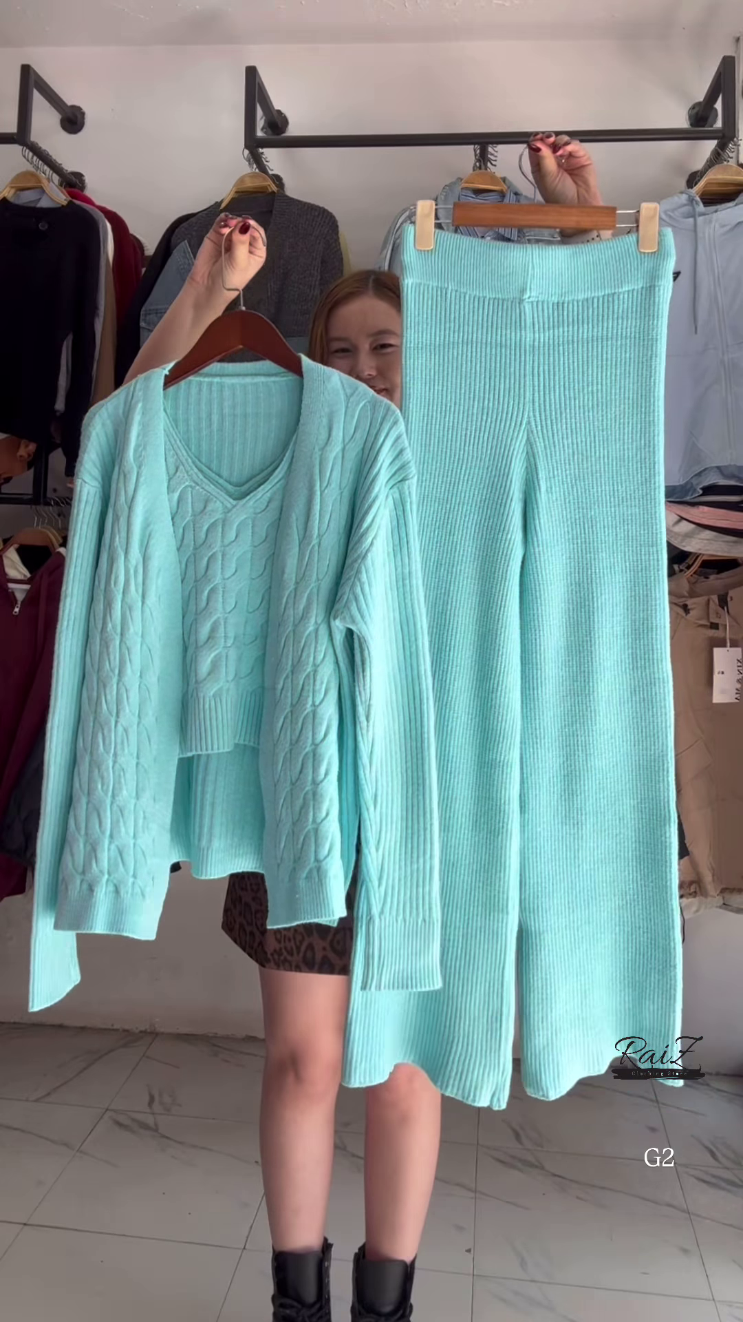 Textured Knit Co-ord Sets 🧶🩶 With Cardigans & V-Neck Sweaters – Black, Blue & Grey Variants - Image 10