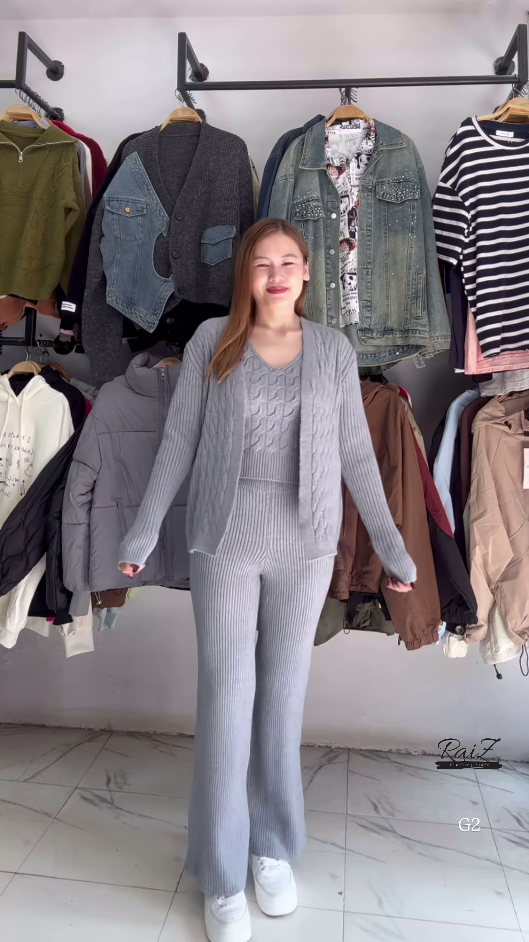 Textured Knit Co-ord Sets 🧶🩶 With Cardigans & V-Neck Sweaters – Black, Blue & Grey Variants - Image 3