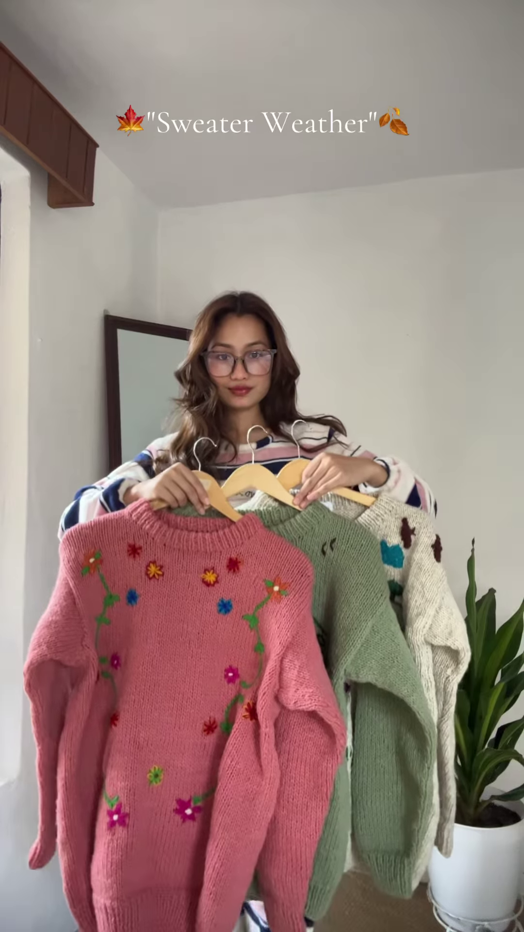 Seasonal Knit Sweater Trio 🍁🧥 – Floral, Minimal & Geometric Styles in Pink, Green & Cream Variants - Image 3