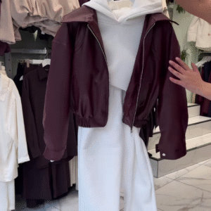 Wine Leather Jacket + Cozy Tracksuit | Street-Chic Comfort 🍷✨