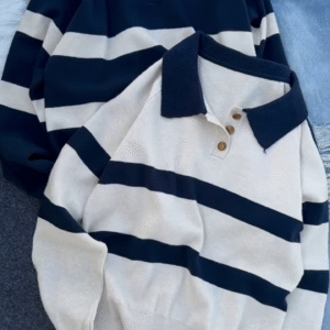 Contrast‑Collar Rugby Knit | Striped Ease, Sporty Polish ✨