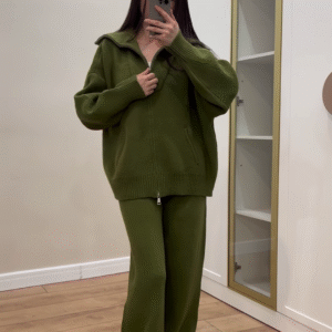 Oversize Zip Knit Co‑ord | Moss Green, Ultra‑Cozy 🌿